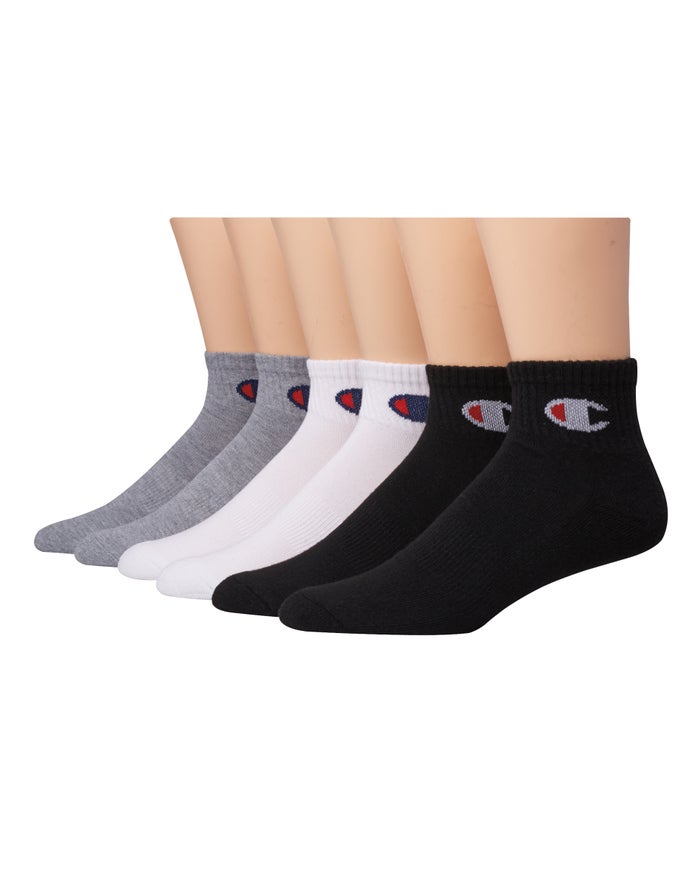 Champion Ankle C Logo 6-Pairs Sokken Dames - Wit/Grijs/Zwart - Belgie 4360NOWJU